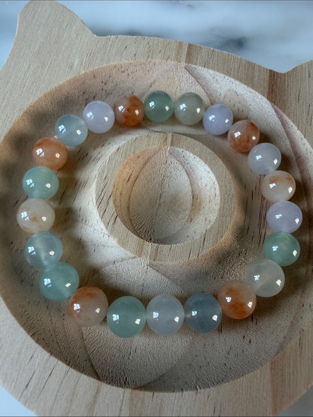 Multicolor nature Myanmar jadeite type A Beaded Stretch Bracelet.Size 8mm